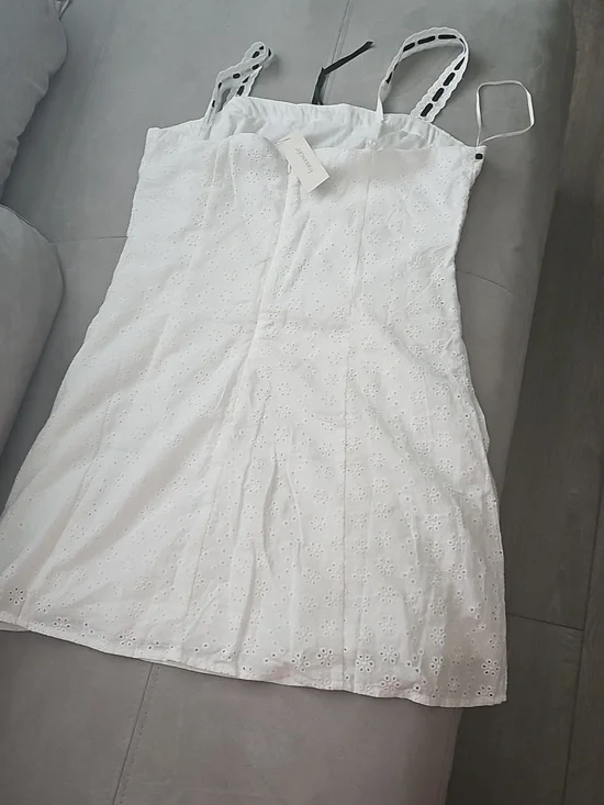 NWT Francescas White Eyelet Mini Dress with Black Bow - Picture 6 of 9